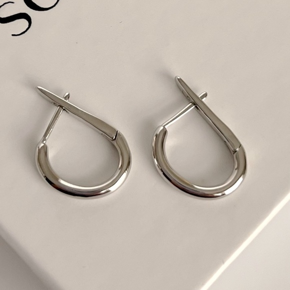 Hoop Huggie Earrings | Platinum Plated | Silver Color - Picture 1 of 10
